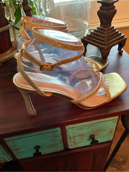 Shoes - Gold Strappy High Heel Sandals - Women